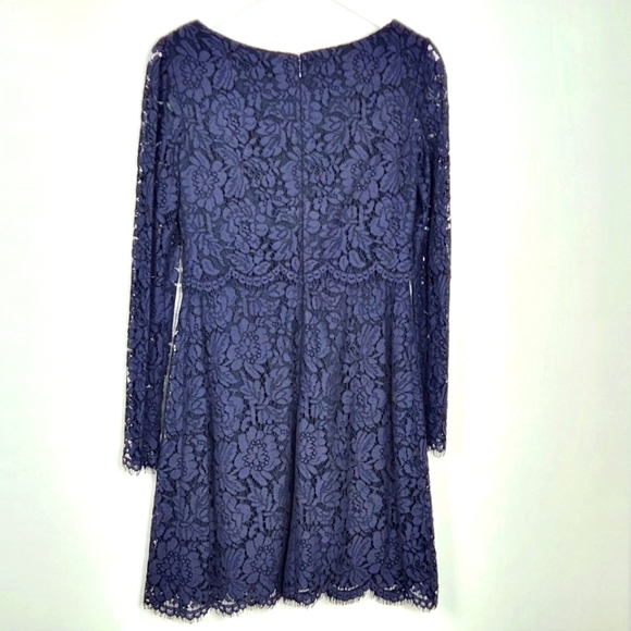 Vera Wang Cocktail Wedding Evening Scalloped Lace Navy Blue Dress Size 2 - Picture 2 of 10